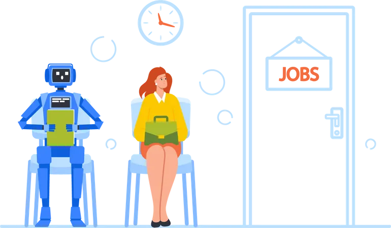 Robot and Woman Hiring at Work  Illustration