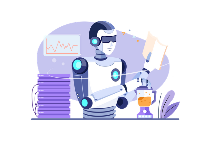 Robot apprenant à cuisiner à partir d'un livre alimentaire  Illustration