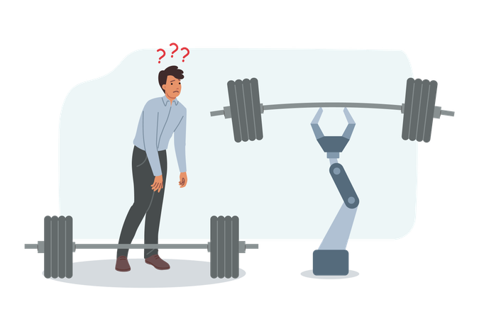 Robot arm lifting barbell  Illustration
