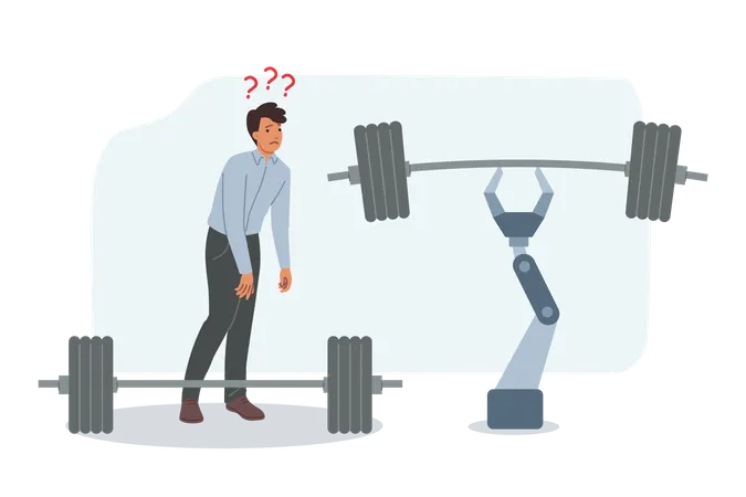 Robot arm lifting barbell  Illustration