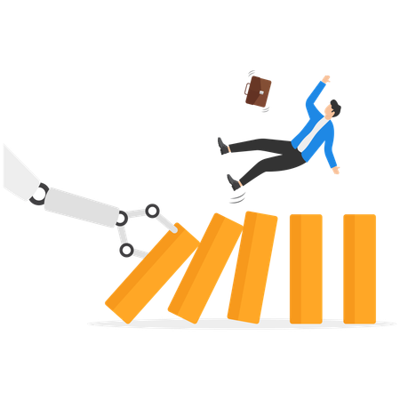 Robot arm push to collapse domino  Illustration