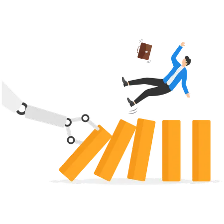 Robot arm push to collapse domino  Illustration