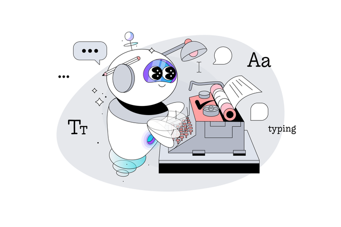 Robot Artificial Intelligence Writer is Typing on a Typewriter  Illustration