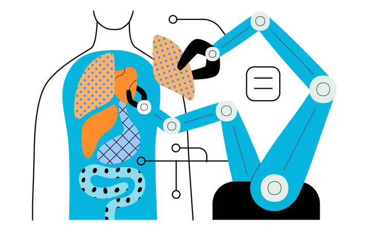 Robot assemblant des organes à l'aide de blocs  Illustration