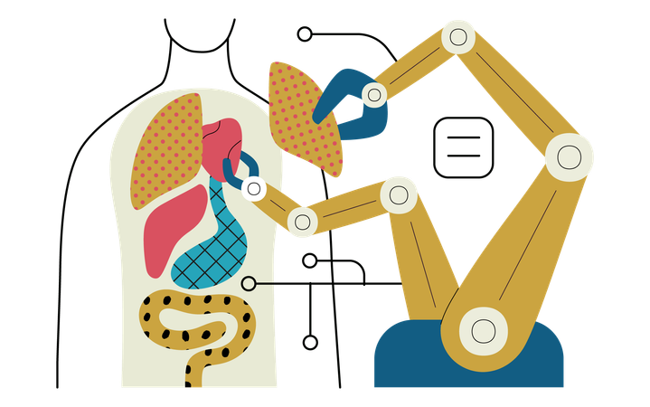 Robot assemblant des organes à l'aide de blocs  Illustration