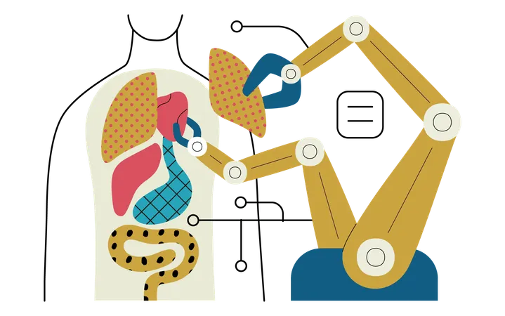 Robot assemblant des organes à l'aide de blocs  Illustration