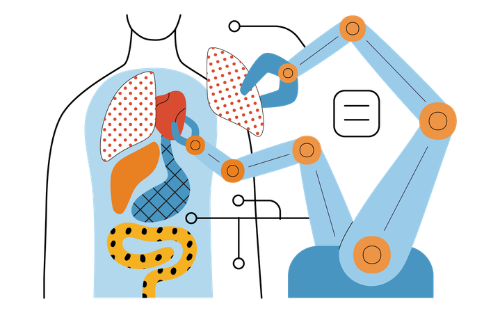 Robot assemblant des organes à l'aide de blocs  Illustration