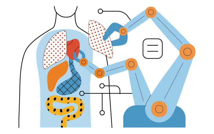 Robot assembling organs using blocks  Illustration