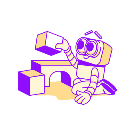 Robot assistance building pyramid  Illustration