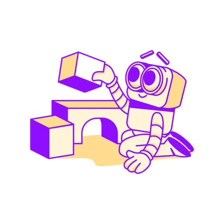 Robot assistance building pyramid  Illustration