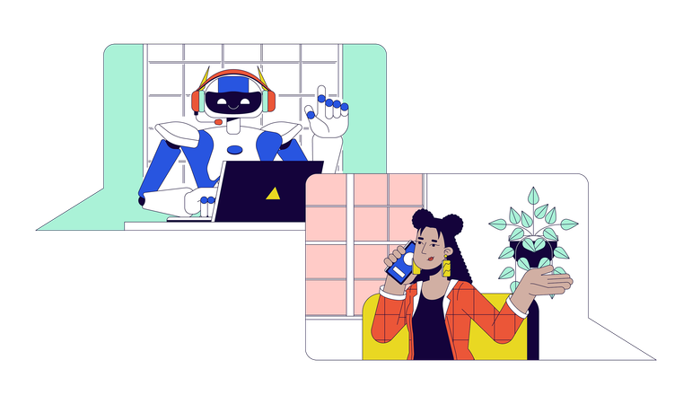 Robot assistant answering customer questions  Illustration