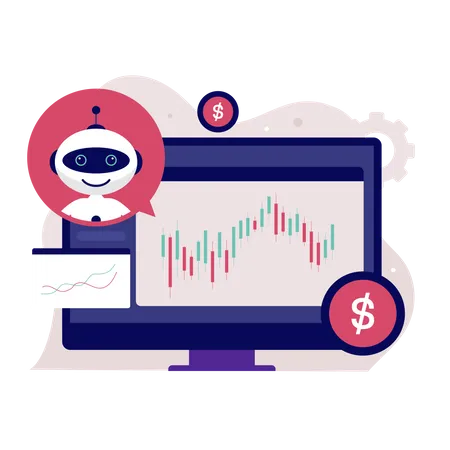 Robot Trader Assistant On Stock Market Illustration Design Concept Illustration For Websites Landing Pages Mobile Applications Posters And Banners Illustration
