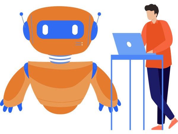 Robot assistant helping employee  Illustration