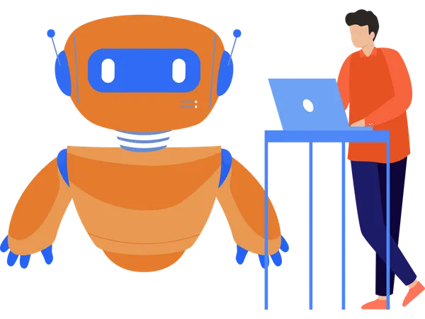 Robot assistant helping employee  Illustration