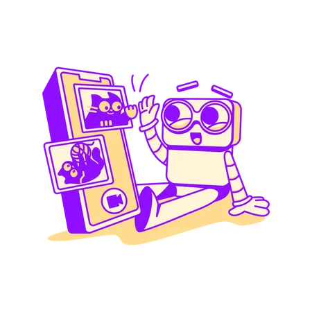 Robot attending online conference  Illustration