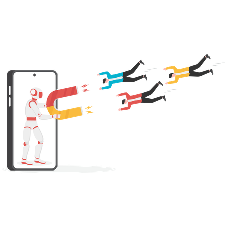 Robot attracting employee using magnet  Illustration