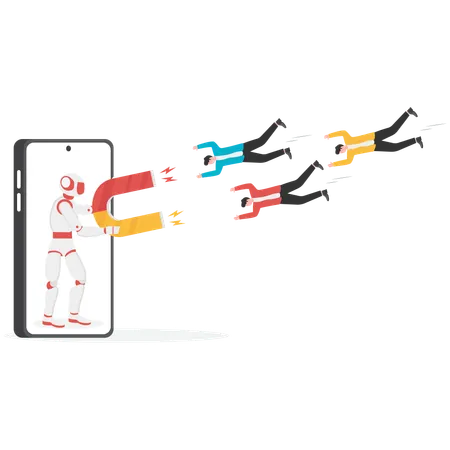 Robot attracting employee using magnet  Illustration