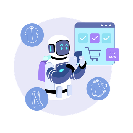 Robot Check Shopping Cart Illustration