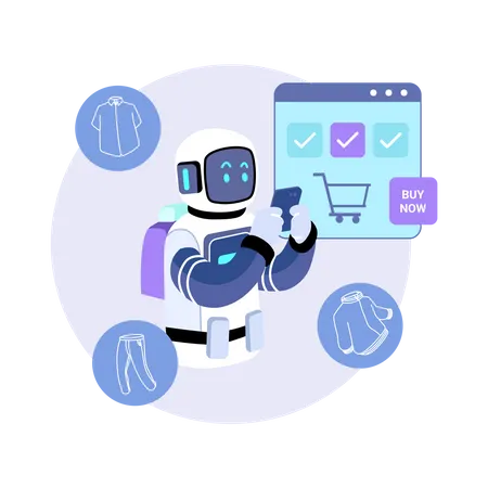 Robot Check Shopping Cart  Illustration