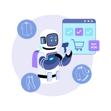 Robot Check Shopping Cart  Illustration