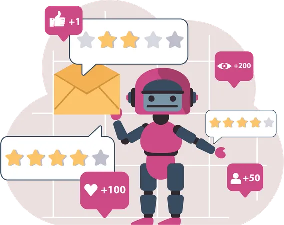 Robot checking customer feedback mail  Illustration
