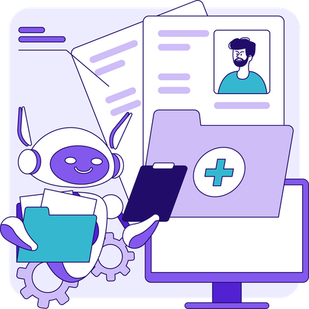 Robot checking patient history report  Illustration