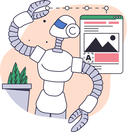 Robot checks business software  Illustration