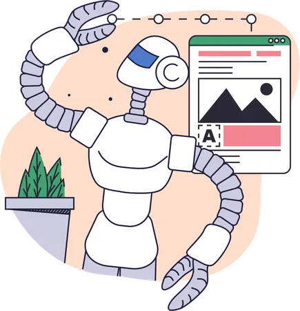 Robot checks business software  Illustration