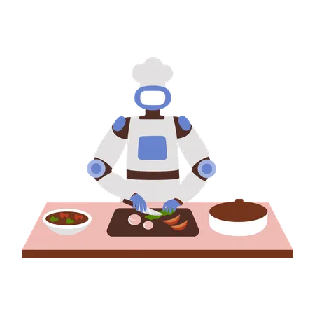 Robot chef cutting vegetables at restaurant  Illustration