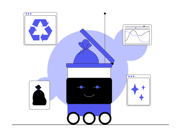 Robot collecting waste from road  Illustration