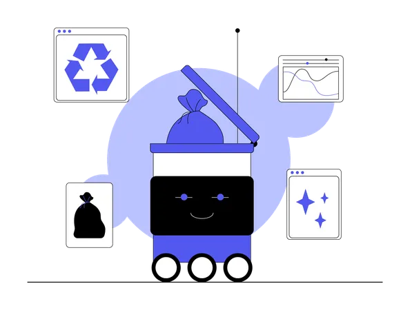 Robot collecting waste from road  Illustration