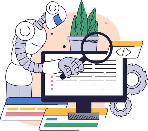 Robot comprueba si hay errores de software  Ilustración