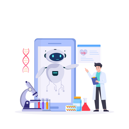 Robot conducting lab experiments  Illustration