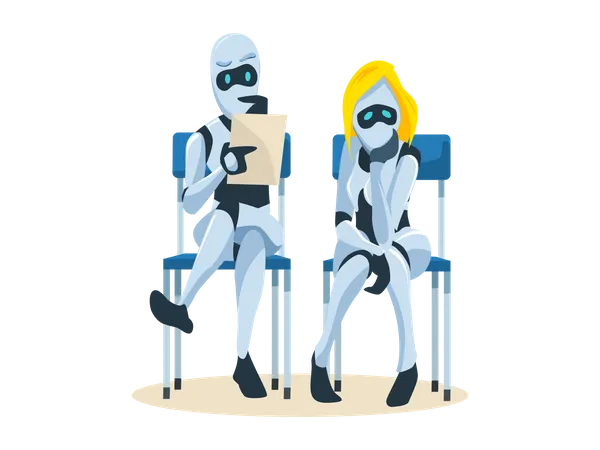 Robot Couple Waiting for Job Interview Illustration