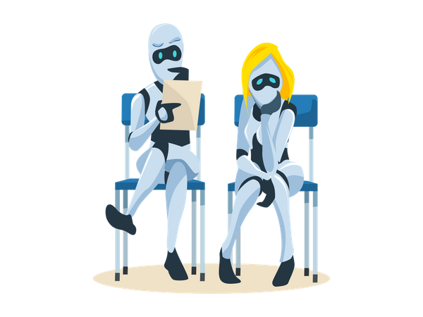 Robot Couple Waiting for Job Interview  Illustration