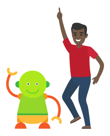 Robot dancing disco with man Illustration