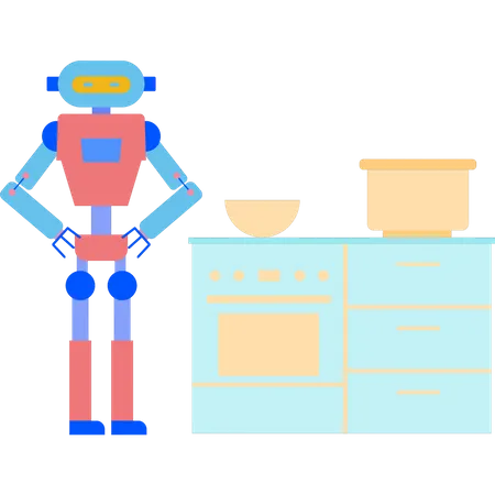 Robot debout dans la cuisine  Illustration