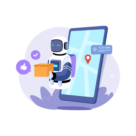 Robot Deliver Orders To Locations Illustration