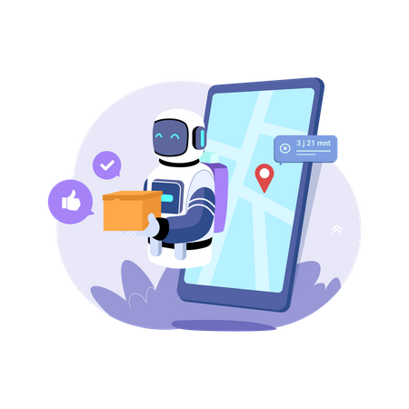 Robot Deliver Orders To Locations  Illustration