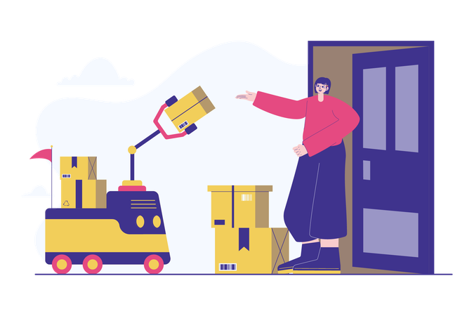 Robot Delivery to woman  Illustration