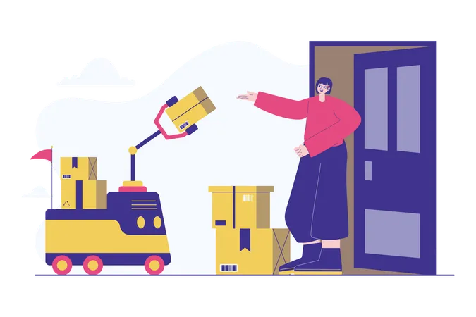 Robot Delivery to woman  Illustration