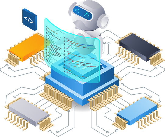 Robot developer cloud data server hosting technology  Illustration