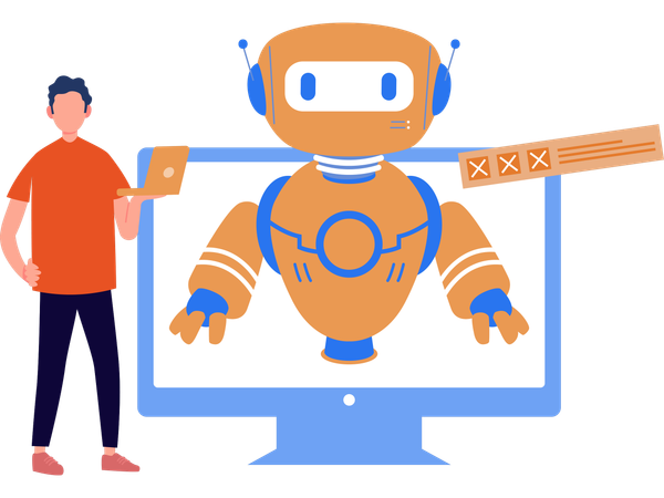 Robot developer working on robotic code  Illustration