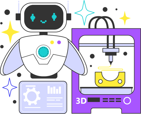 Robot doing 3d print using 3d printing  Illustration