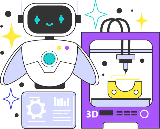 Robot doing 3d print using 3d printing  Illustration