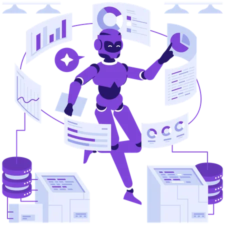 Robot doing AI analytics  Illustration