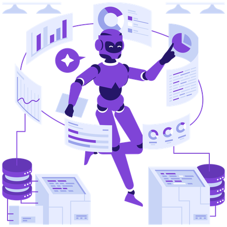 Robot doing AI analytics  Illustration