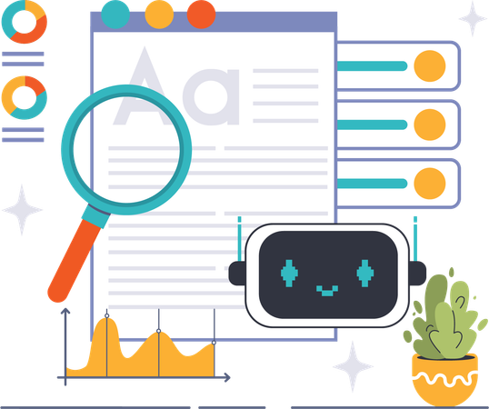 Robot doing analysis work  Illustration