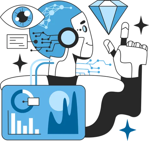 Robot doing analysis work  Illustration