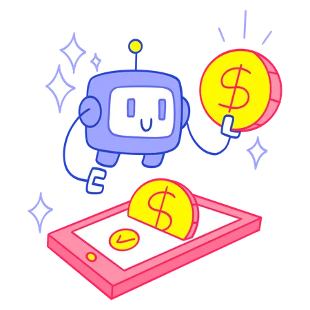 Robot doing Banking Automations  Illustration